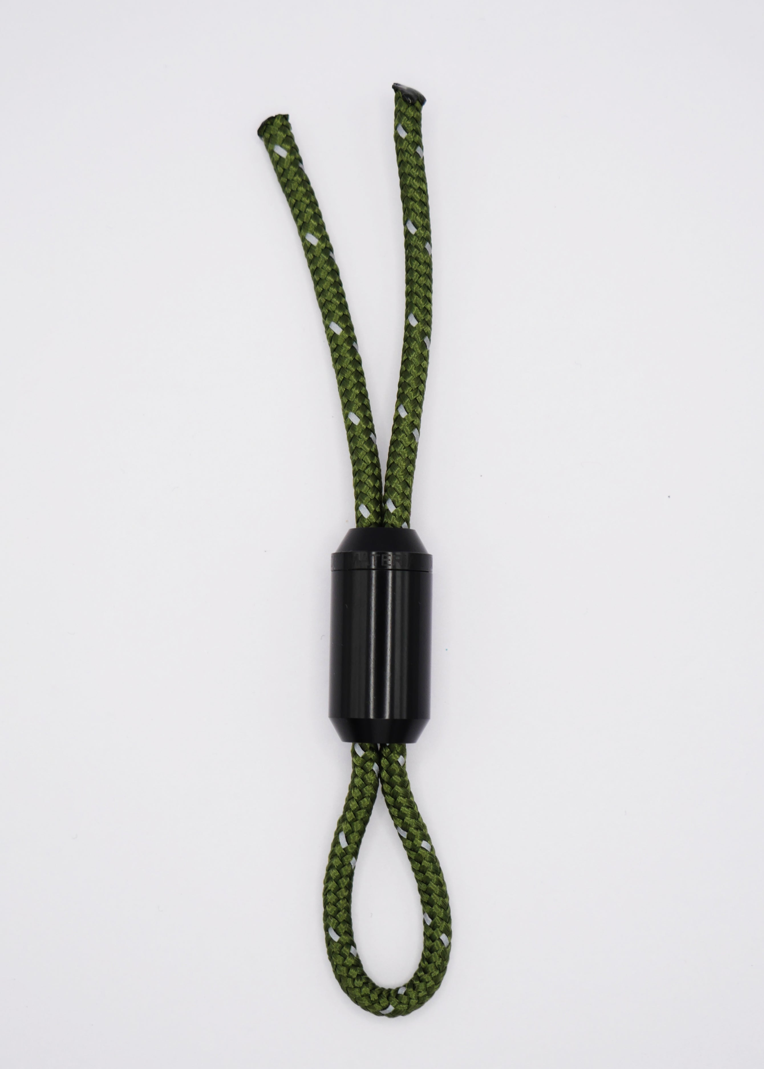 Keychain with black metal closure and green nylon cord