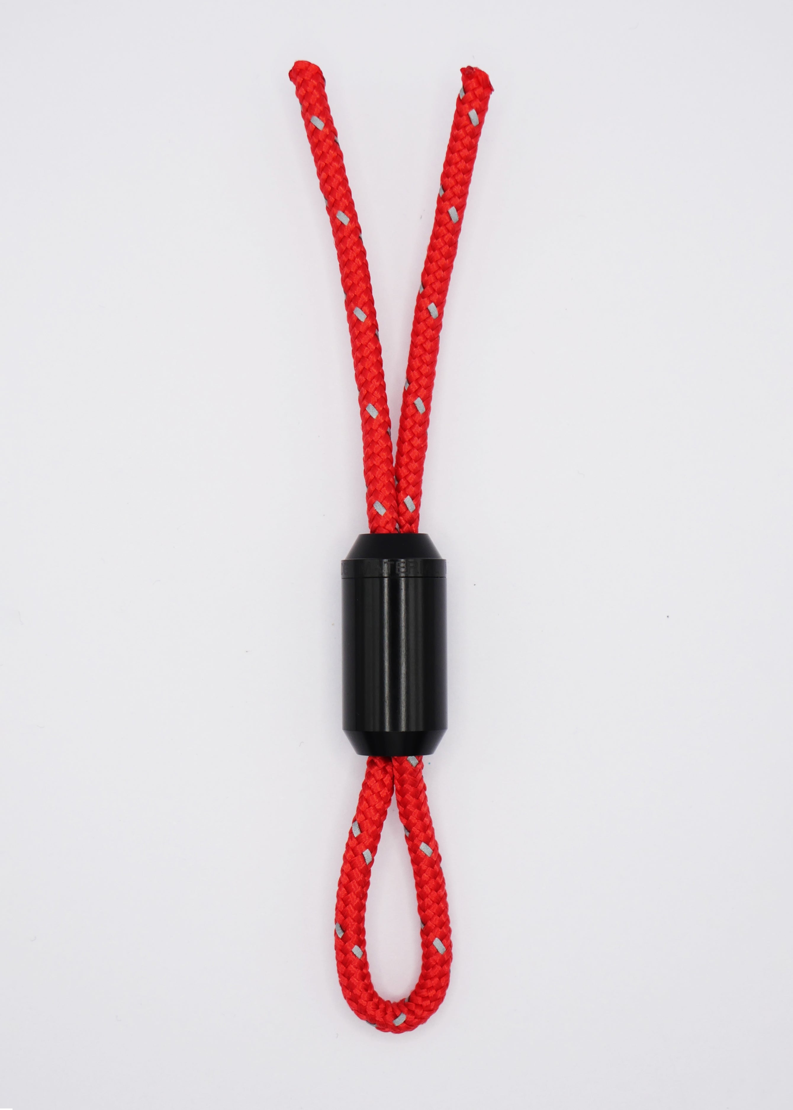 Keychain with black metal closure and red nylon cord