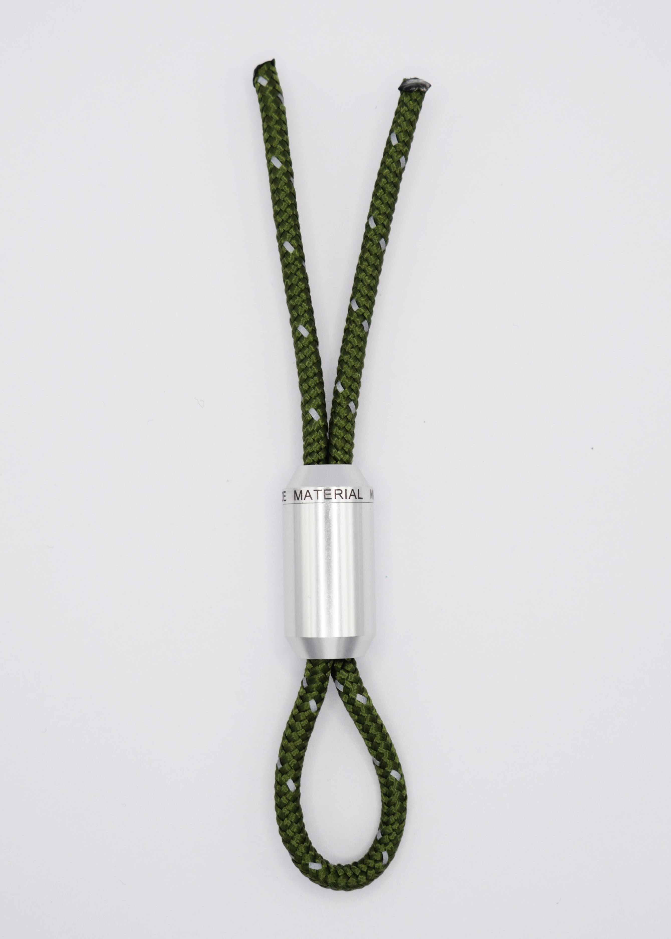 Keychain with metal closure and green nylon cord