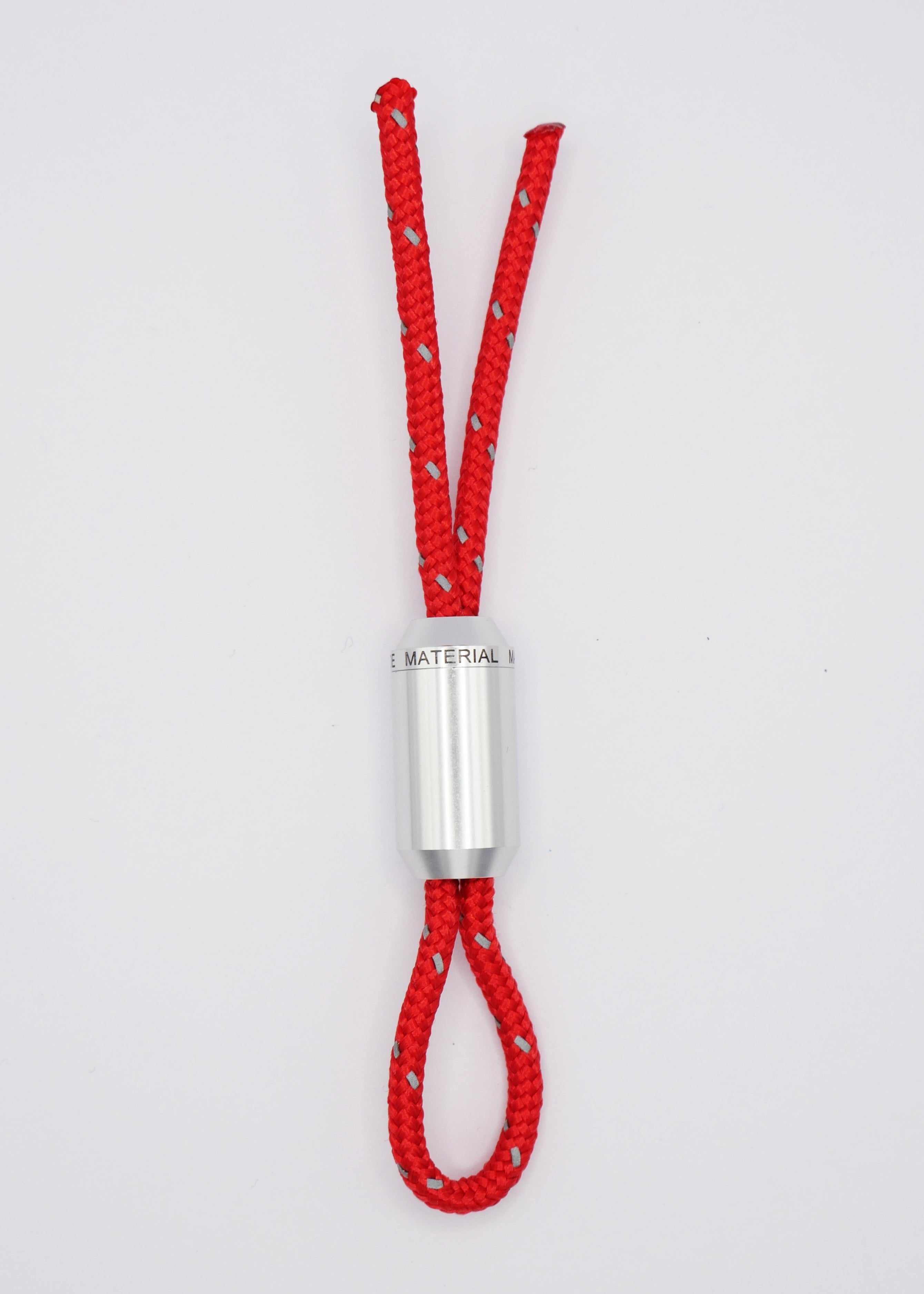 Keychain with metal closure and red nylon cord